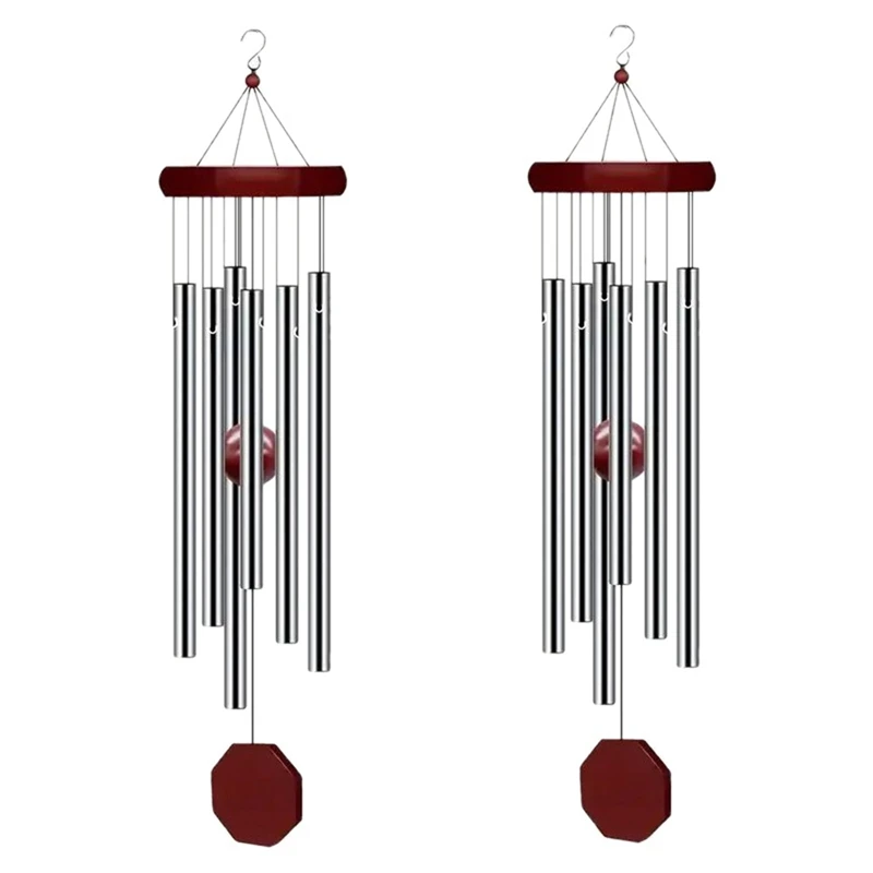 2 Pack PgzsyMemorial Wind Chimes Outdoor Large Deep Tone, Elegant Sympathy Wind-Chime Personalized with 6 Tuned Tubes