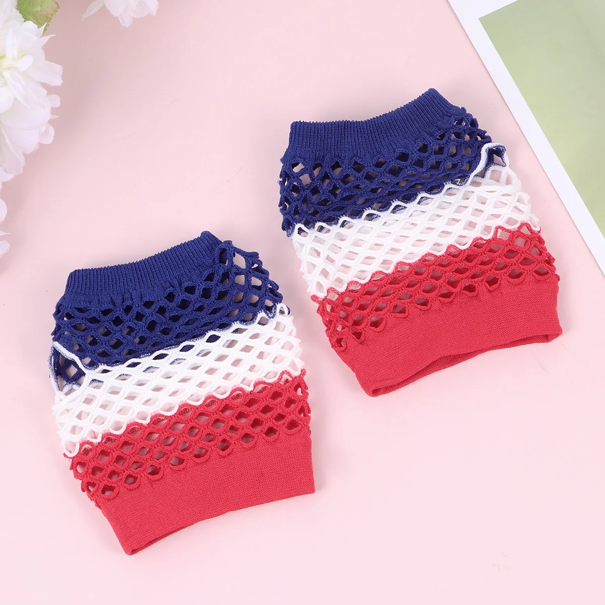 

5Pairs Us Flag Design Fishnet Gloves Half-Finger Party Dance Cosplay Breathable Elastic Short Mitts for Women Girls