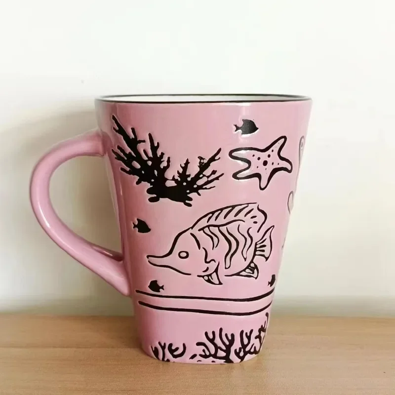 Cute Cartoon Hand-painted Cat Ceramic Mug, Large Capacity Drinkware, Girlfriends, Birthday Gift, Home, Lovers, Coffee Cups