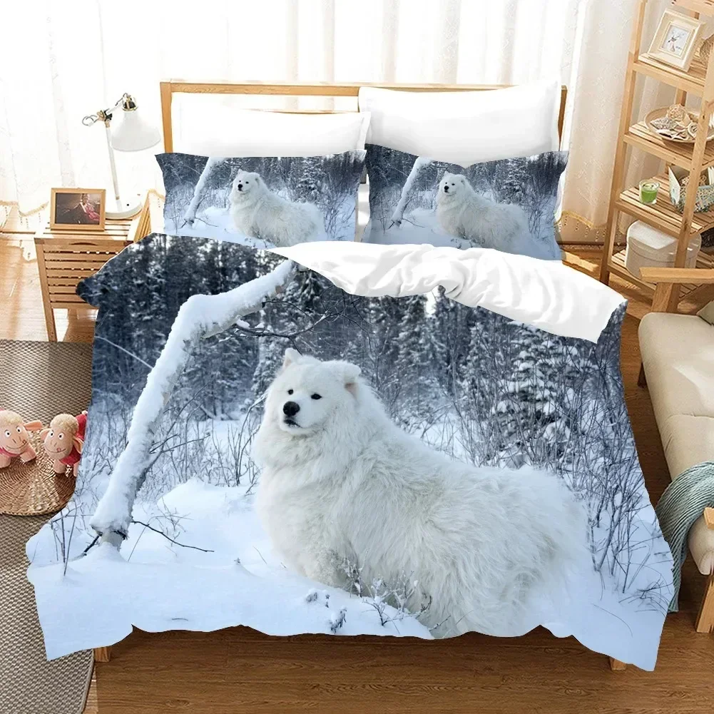 3D Samoyed Comfortable Duvet Quilt Cover Pillowcase Bedding Set Children Bedroom Decoration Home Textile