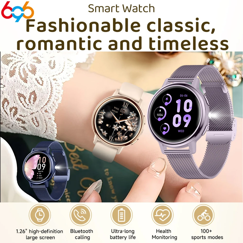 

Sedentary Reminder Smart Watches Ladies Full Touch Screen Sports Fitness Flashlight Waterproof Blue Tooth Call Smartwatch Women
