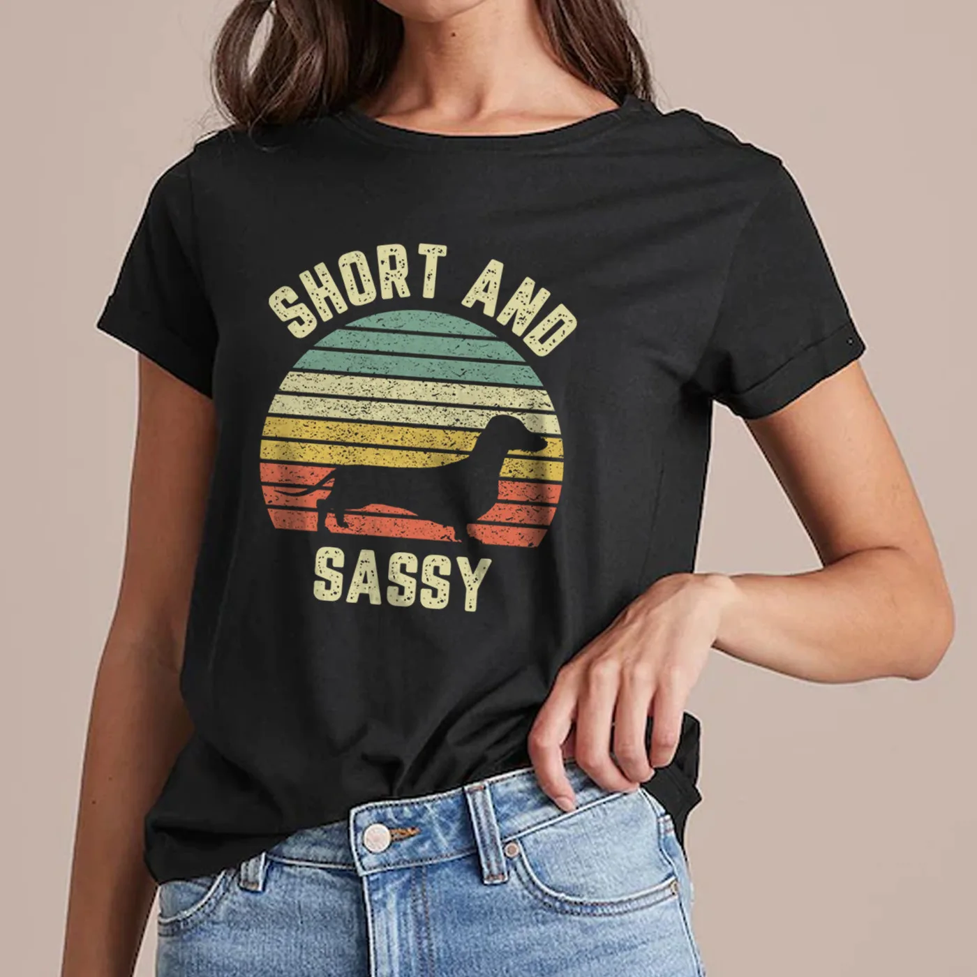 New Limited Vintage Dachshund, Funny Weiner Dog Short Sassy Women T-Shirt