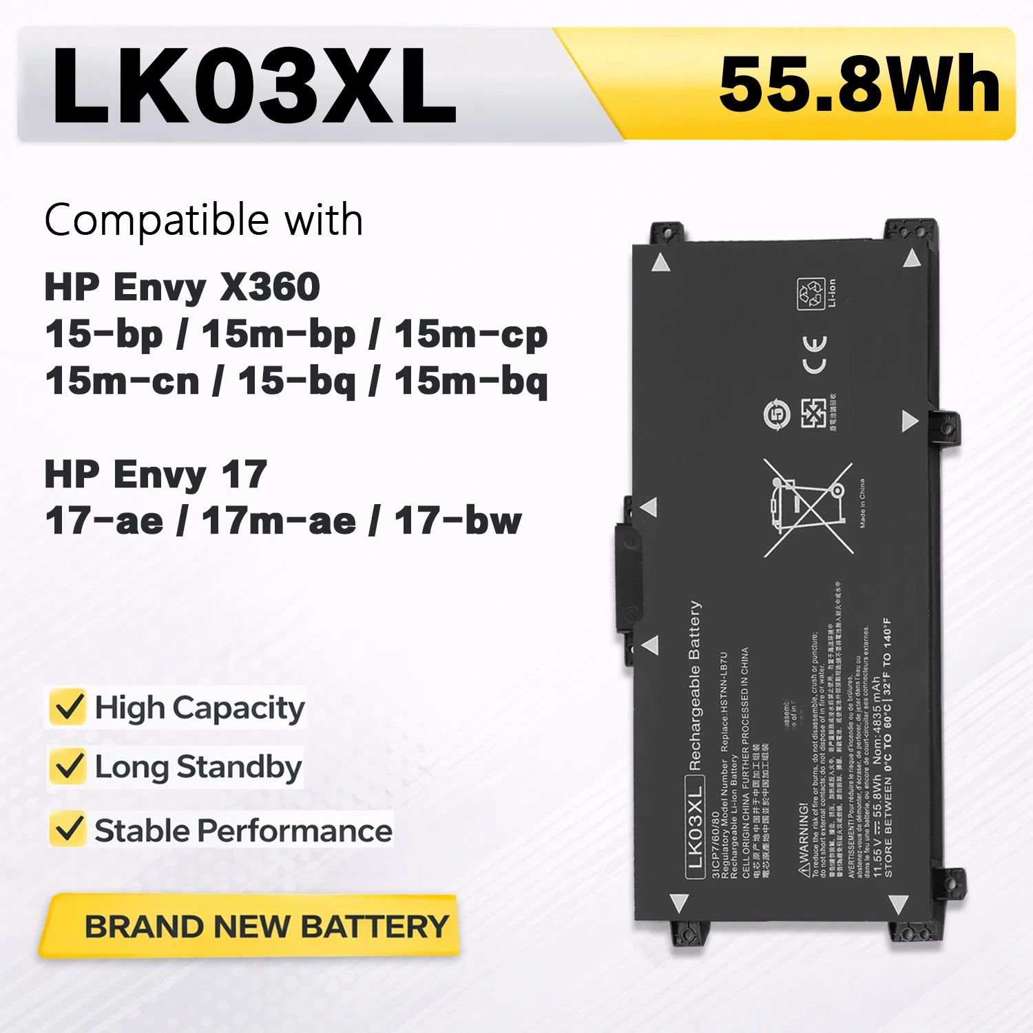 

PowerHub LK03XL Laptop Battery For HP Envy X360 15-BP 15M-BP 15-BQ 15M-BQ 15M-CP 15M-CN 17-AE 17M-AE 17-BW Series HSTNN-LB7U