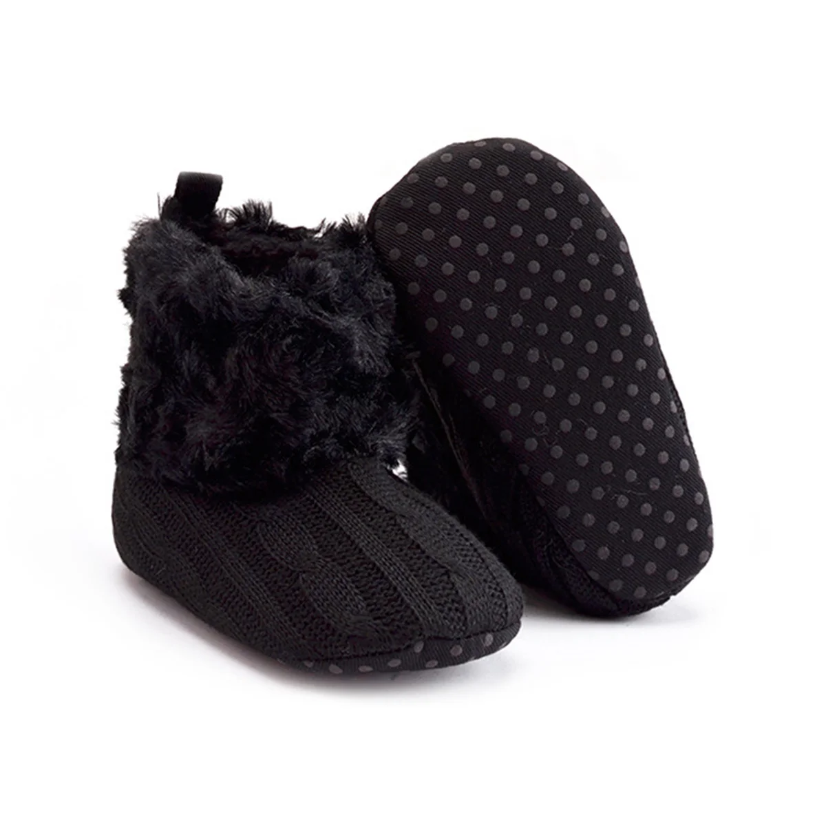 

Baby Warm Knitted Crib Shoes Black Non-Slip Sole Infant Toddler Prewalker Boots Soft Cotton 0-6 Months Baby Shoes