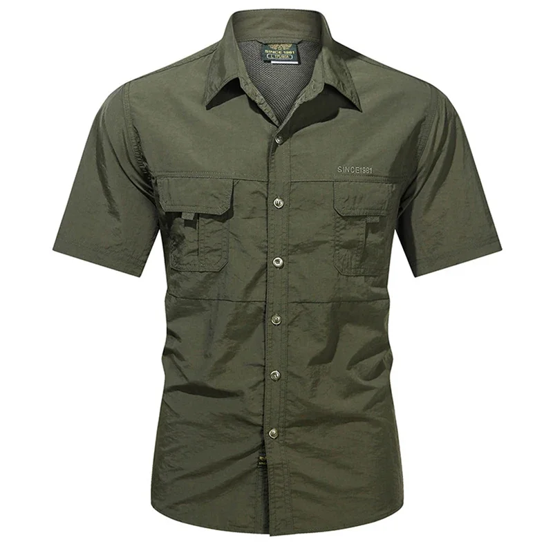 Men Summer Outdoor Cargo Short Sleeve Shirt US SWAT Tactical Lightweight Quick Dry Multi-pocket Casual Camping Safari Work Shirt