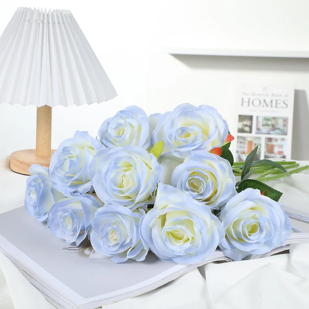 Broken Ice Blue Simulated Flower Creative Rose Simulated Flower High-end Bouquet Ornament Home Living Room Dining Table Flower A