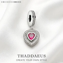 Heart With Red Stone Charm Vintage Sterling Silver 925 Fashion Jewelry Women Eternal Love Gift