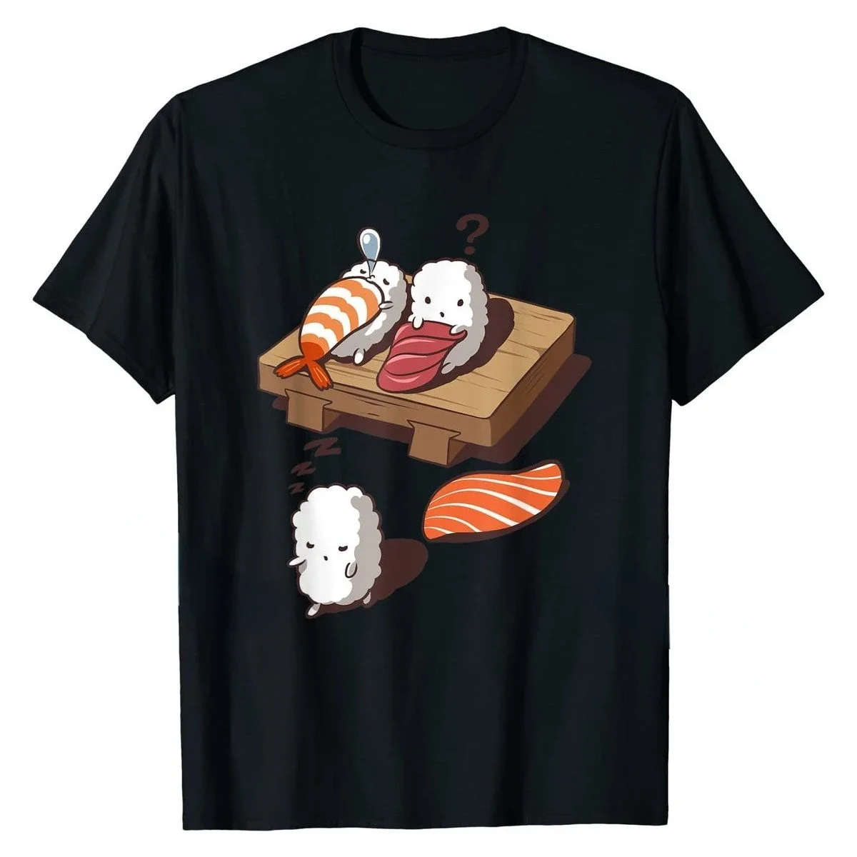 Harajuku Casual Streetwear Tops Funny Japanese Nigiri Sushi Sleepwalking Tee  men Short-sleev Fashion Graphic shirts streetwear