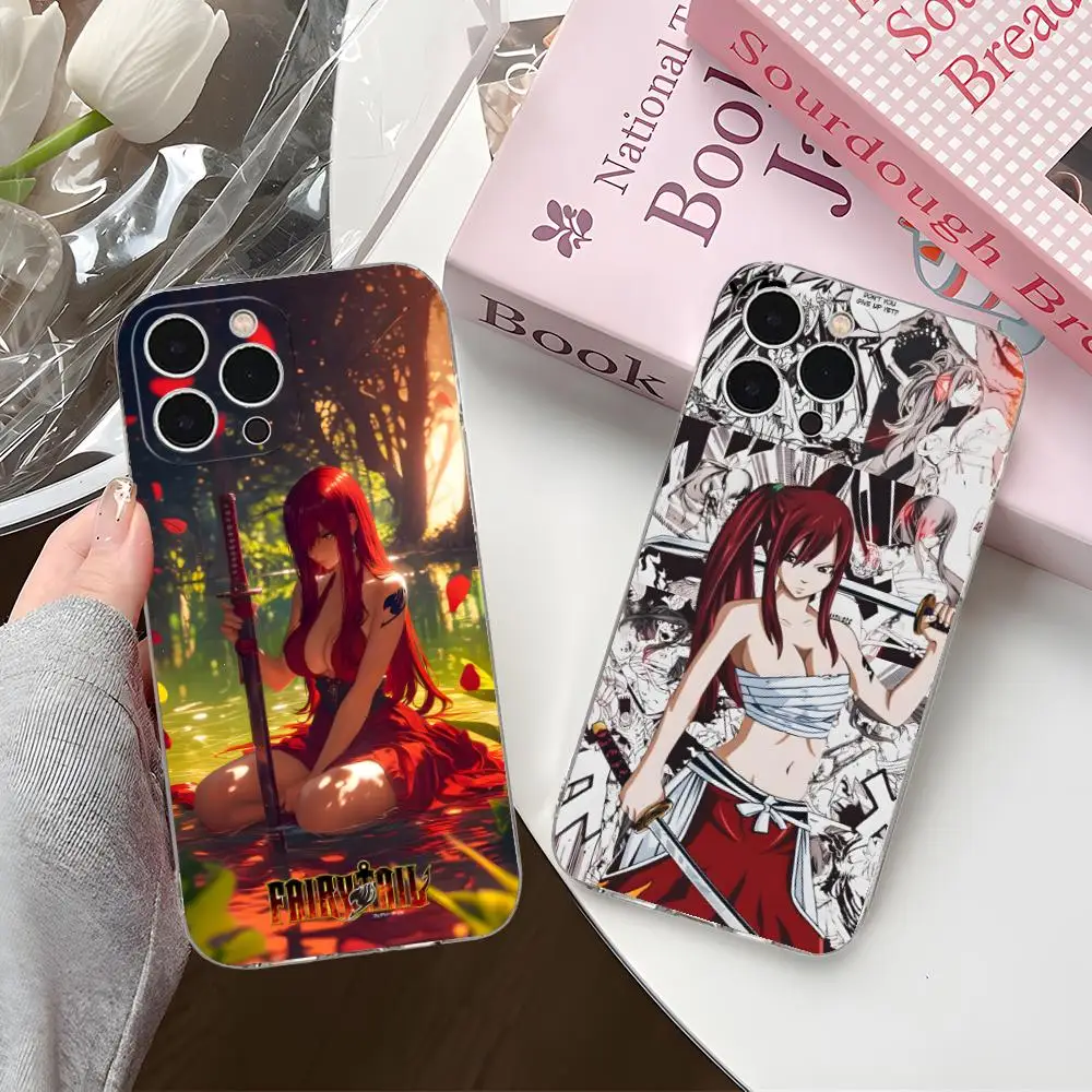 Funda de teléfono móvil Fairy Tail Erza para iPhone 17 16 15 14 13 12 11 X XR XS Air Pro Max Plus Mini cubierta colorida transparente de lujo