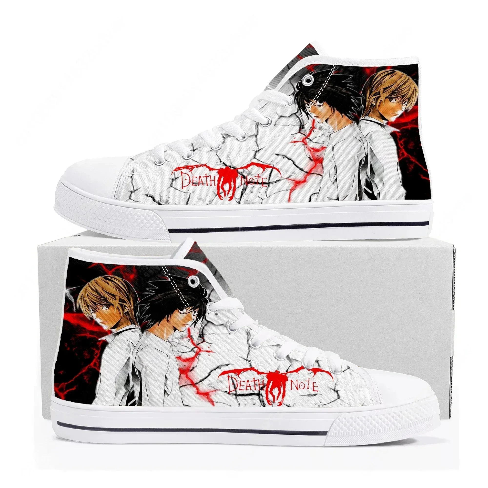 Death Note Yagami Light L High Top Sneakers Mens Womens Teenager Canvas Sneaker High Quality Casual Couple Shoes Custom Shoe