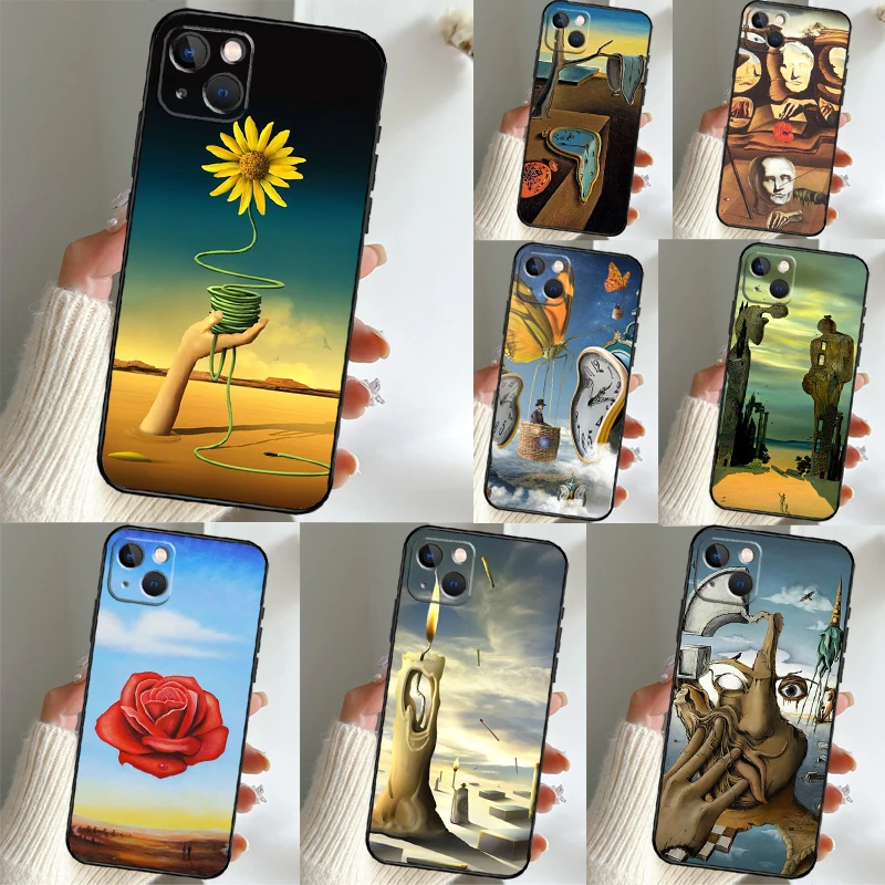 Salvador Dali Painting Case For iPhone 11 14 15 16 Pro Max 13 12 Mini X XR XS Max Plus Cover Coque