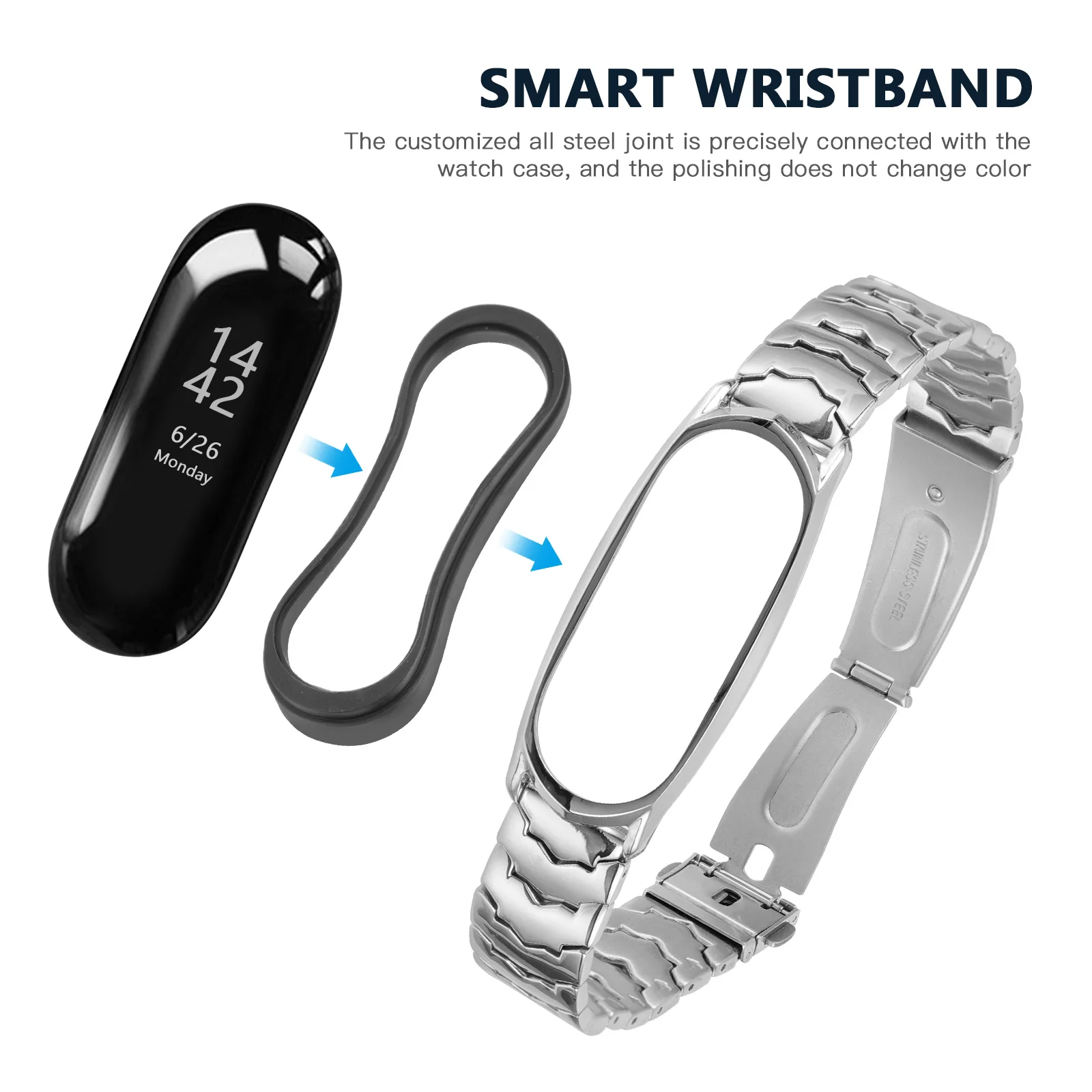 

Metal Wristb Watch Strap Accessories Men Metal Supplies Stainless Steel Durable Smooth Customized Joint