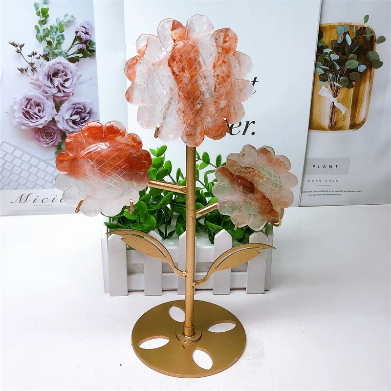 

Natural Red Fire Quartz Hematoid SunflowerCarving Healing Stone Energy Gemstone Cute Home Decoration Gift 1PCS