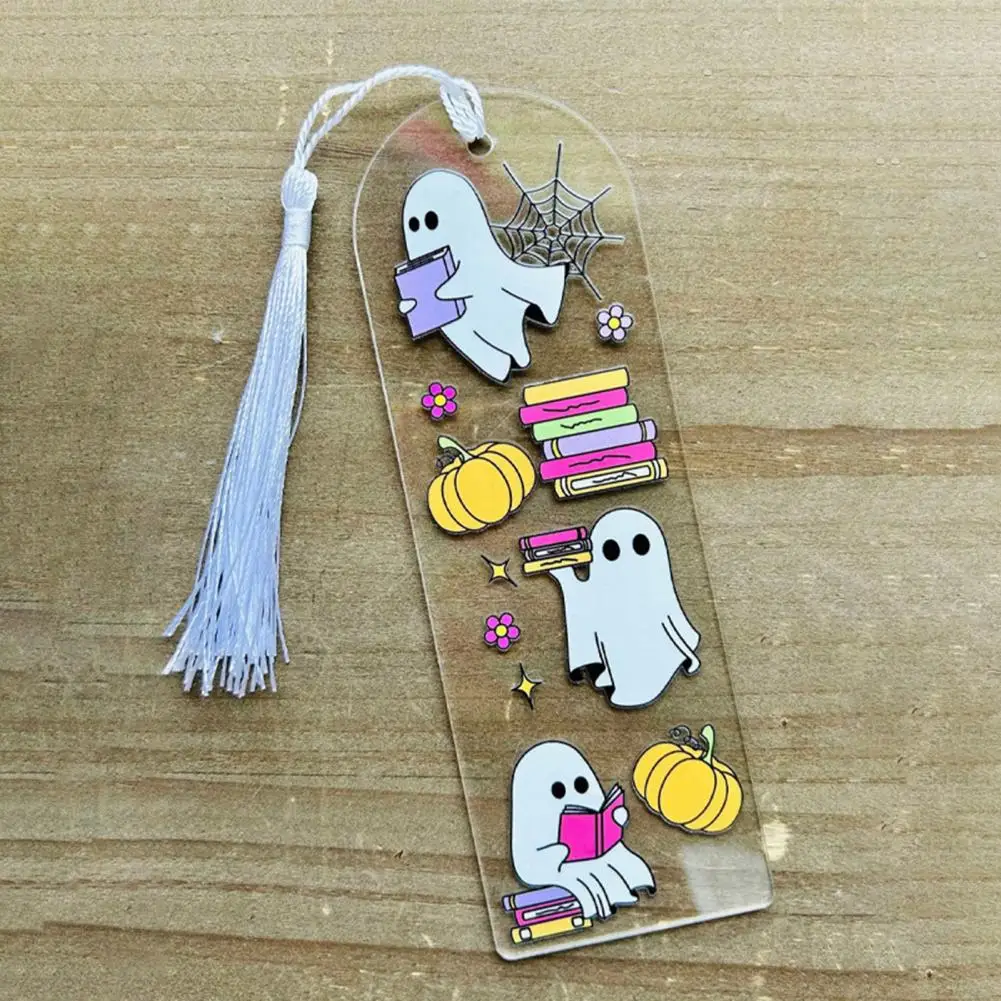 Transparent Bookmark Halloween Bookmark Spooky Halloween Acrylic Pressed Bookmarks with Tassels for Readers for Graduation