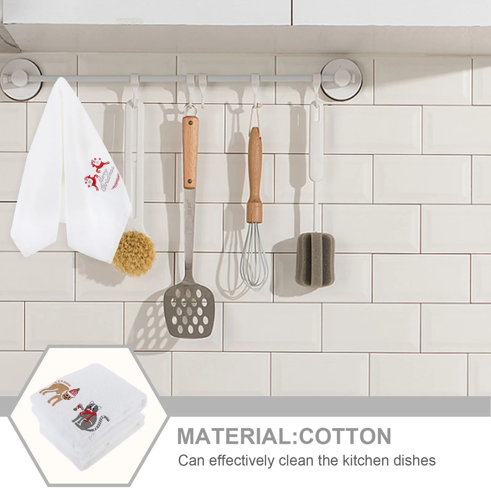 

2Pcs Christmas Dish Towels Embroidered Cotton Cleaning Cloths Absorbent Kitchen Washcloths Multi-Function Xmas Towels