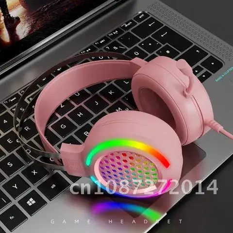 

BENTOBEN Pink Headphones Gaming Headset With Microphone Professional Gamer 7.1 Surround Sound RGB Light for PC Computer