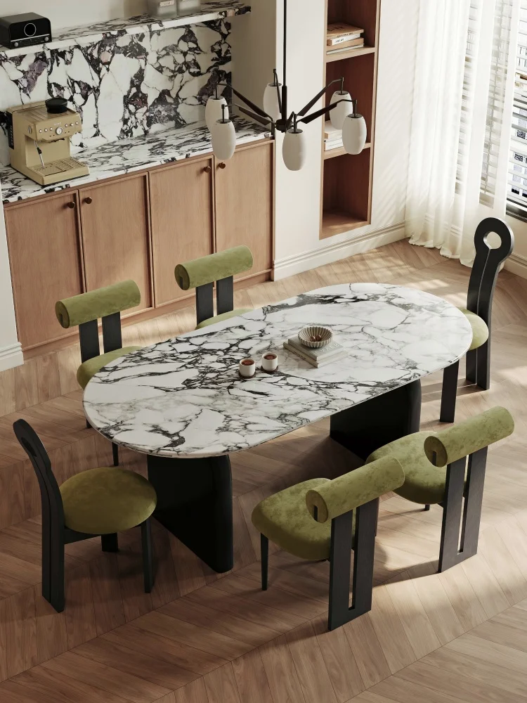 French marble oval Bulgari dining table