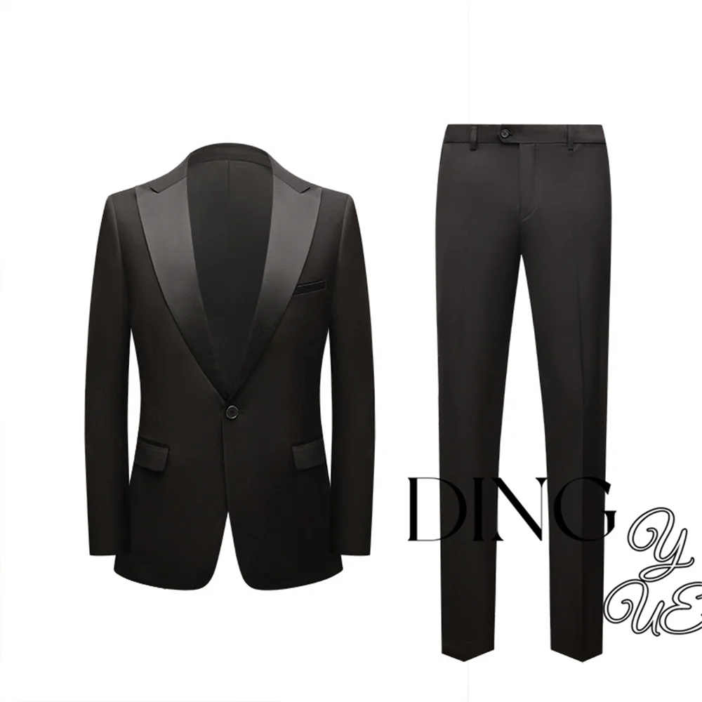 Wedding Suits For Men Shawl Lapel Double Breasted Groom Tuxedos Slim Fit 2 Pieces Groomsmen Prom Blazer Set