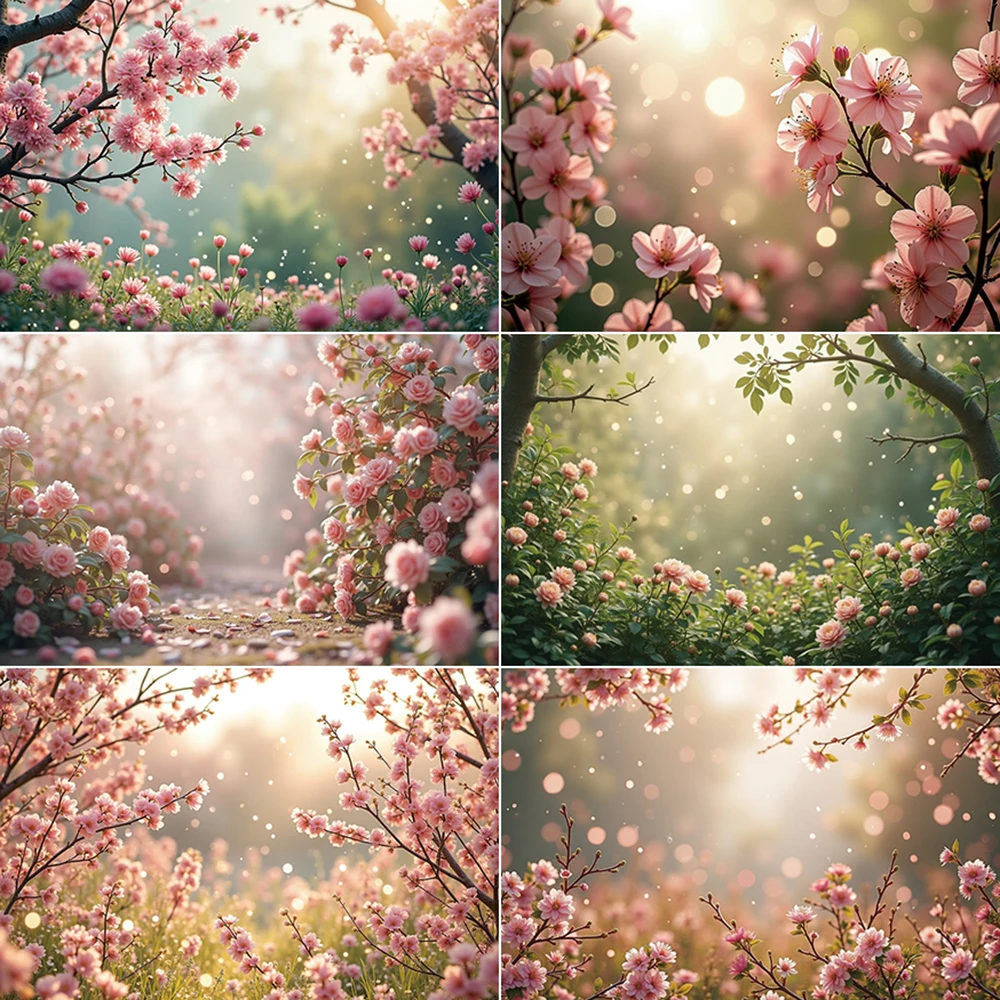 

MOON.QG Spring Flower Blossom Backdrop Photography Forest Garden Grass Field Background Home Decoration Photo Studio Accessories