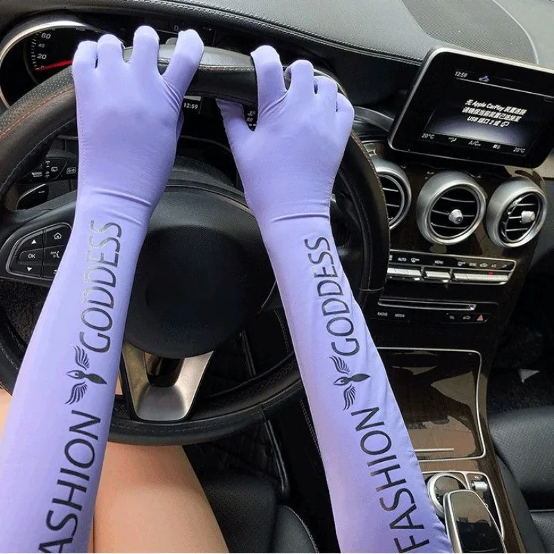 Dopamina Color brillante dedo mangas de hielo mujeres verano resistente a los rayos UV guantes finos brazo mangas protectoras solares conducción cinco dedos