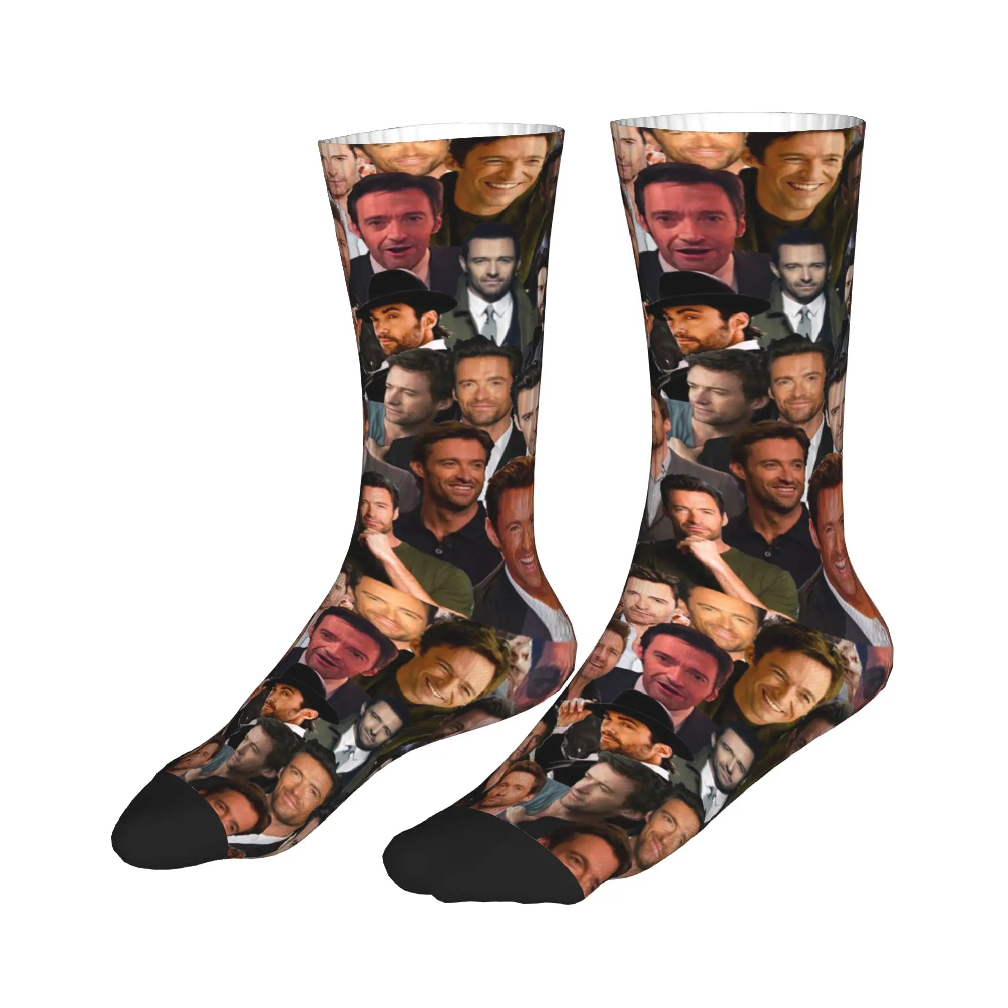 

All Seasons Stockings Hugh Jackman Photo Collage Sport Socks Crazy Middle Tube Socks for Men Women Gifts