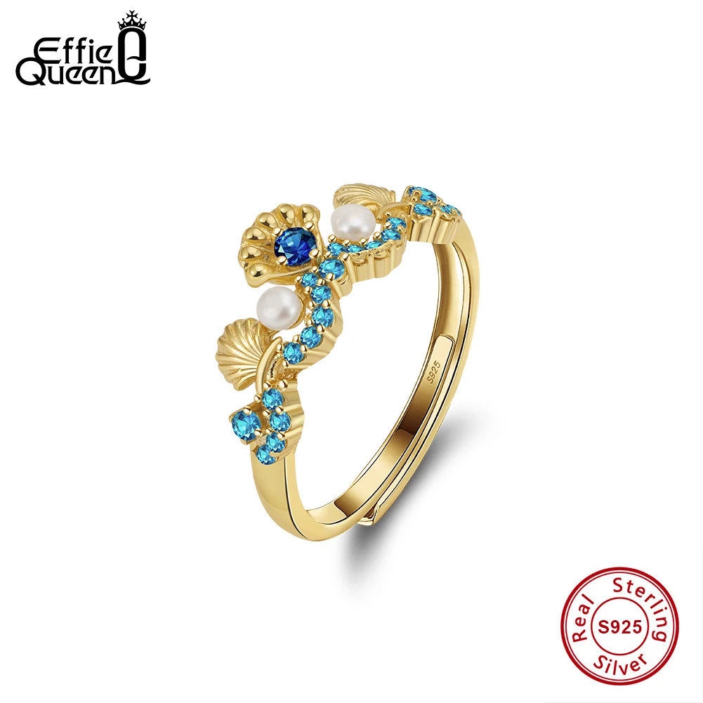 

Effie Queen Exquisite Shiny Freshwater Pearl Ring 925 Sterling Silver Shell Open Ring Zircon Jewelry Holiday Party Gift GPR23