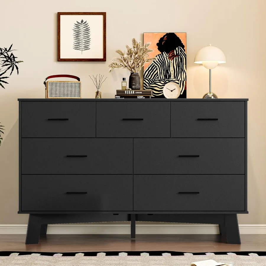 خزانة غرفة نوم حديثة ذات 7 أدراج مع تصميم قاعدة على شكل X بعرض 47.2، مقابض معدنية قابلة للتعديل في الساق المركزية، ميزة أمان مضادة للطرف #3