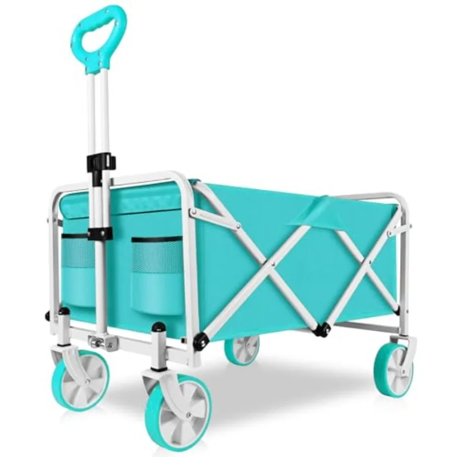 

Green Collapsible Wagon Cart Foldable Heavy Duty Beach Wagons with Wheels Brakes Portable Utility Carts for Grocery Camping Sho