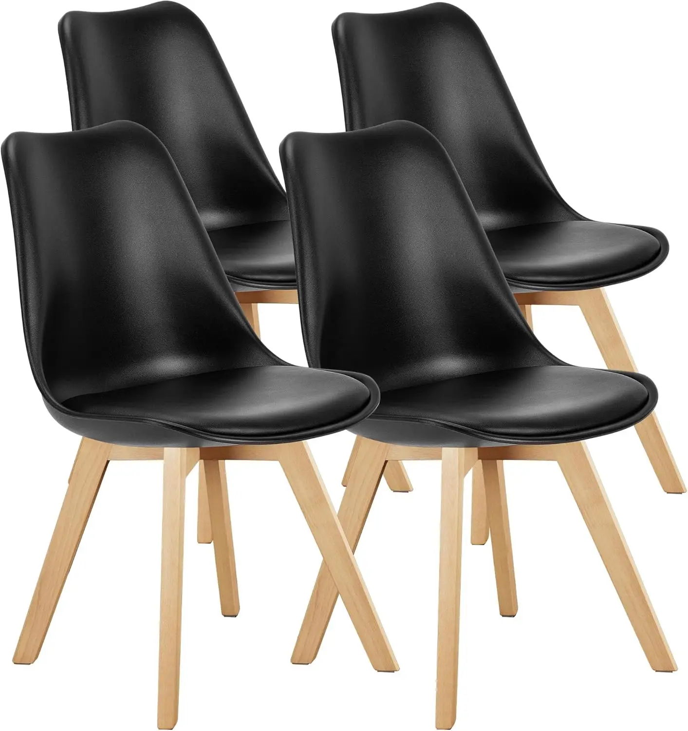

Dining Chairs Set of 4, PU Leather Upholstered Kitchen Chairs with Solid Wood Legs, Mid Century Modern Accent Chairs for Living