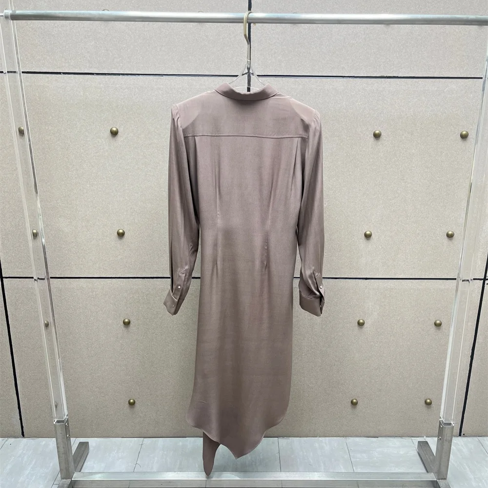 Robe chemise en Satin pour femmes, irrégulière, de banlieue, ajustée, Style Y2K, nouvelle mode, haute qualité, plissée, robe de soirée, hiver 2025