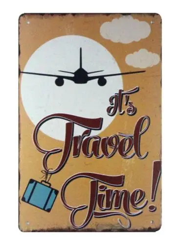 It's Travel Time airplane tin metal sign discount metal wall art sign