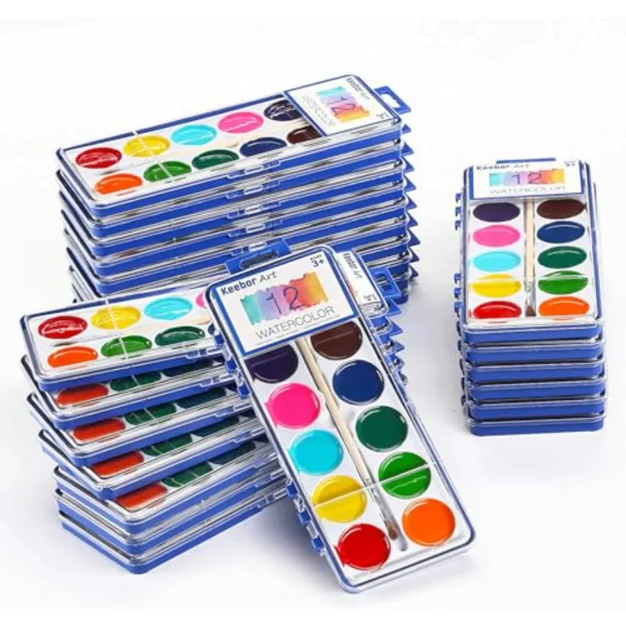 

Watercolor Paint Set for,12 Colors, 24 Pack Washable Water Colors for Party Favors, Gifts, Classroom Supplies Wood Brushes Incl