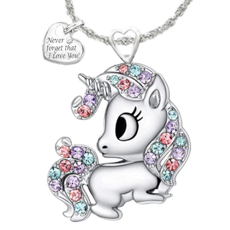 Exquisite Creative Color Zircon Unicorn Love Necklace Lovely Animal Unicorn Jewelry Pendant Necklace for Women Anniversary Gift