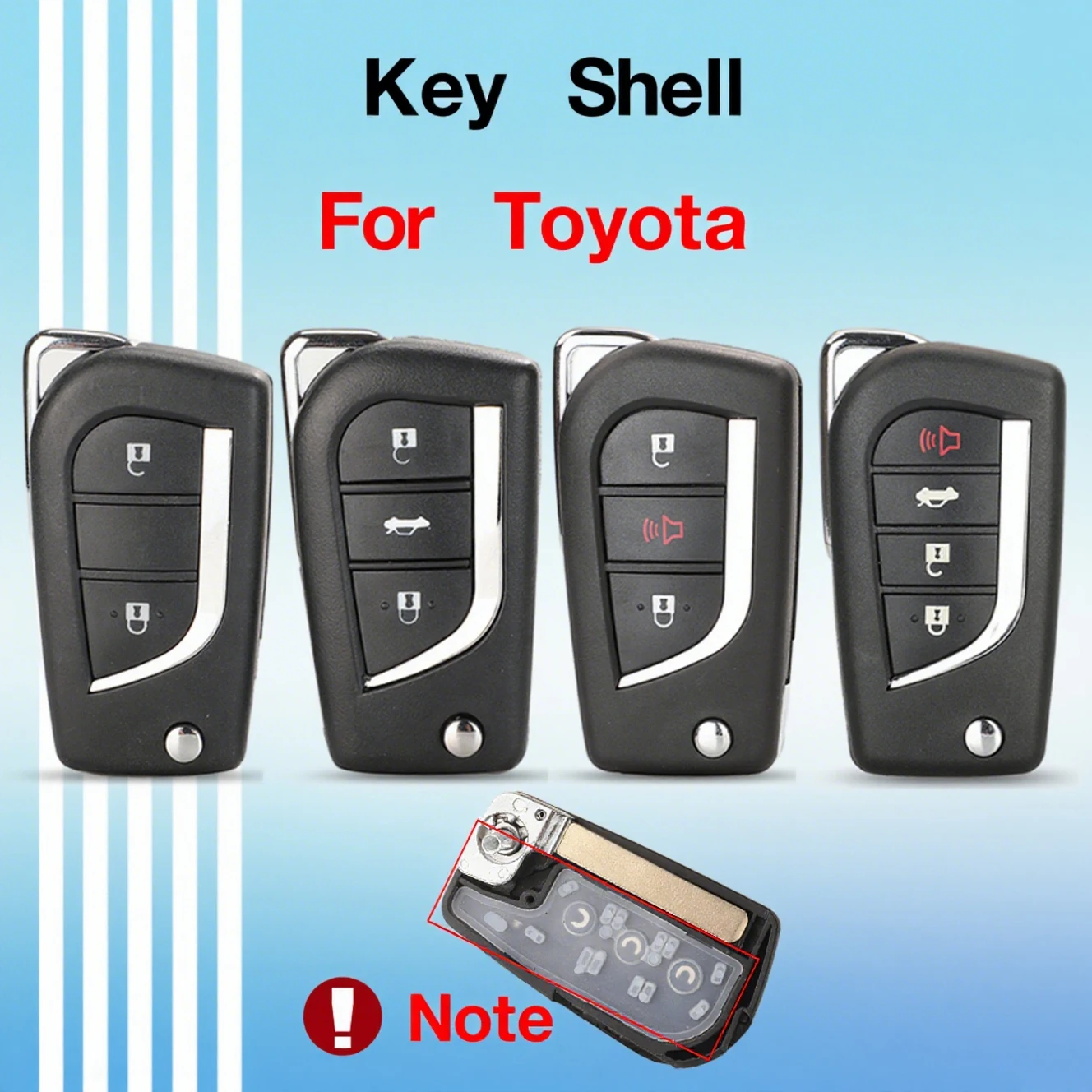

Складной чехол-брелок для автомобильного ключа Jingyuqin для Toyota Levin, Camry, Reiz, Highlander, Corolla, RAV4 (VA2, Toy48, Toy43)