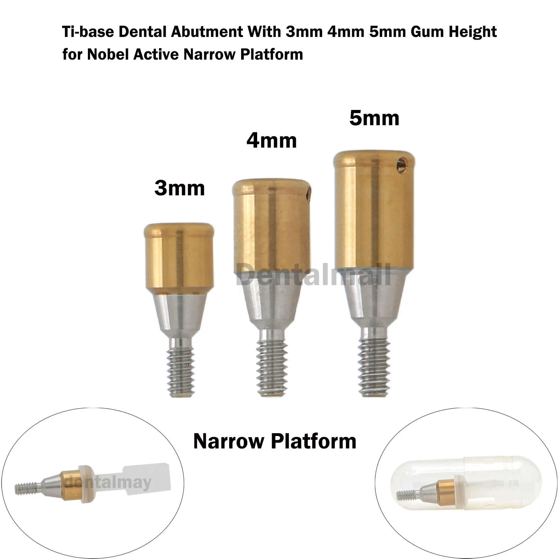 

Dental Implant Abutment Ti-base Narrow Platform NA353-3mm/4mm/5mm Gum Height fit Nobel Active