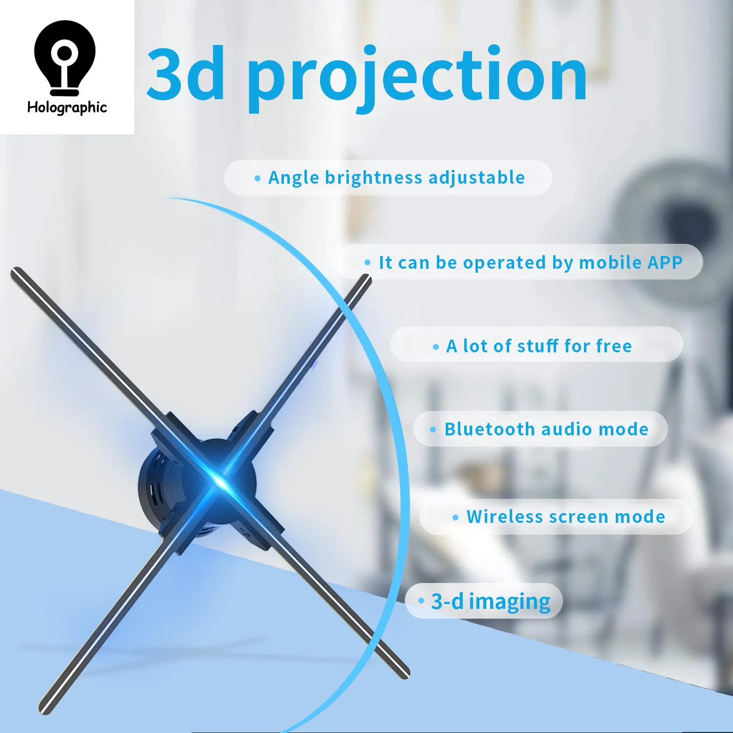 3D Hologram Projector Fan Blade Remote Wifi Control 52-65cm Commercial Advertise Display Hologram Projector Logo Light Blade