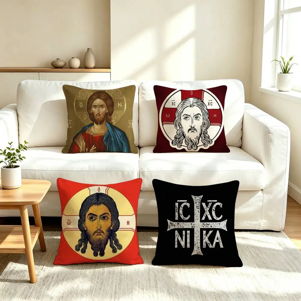 O-Orthodox Jesus Icon A-Art  Pillow Case Square Double-Sided Sofa Cushion Cover Bedroom Bedside Pillow