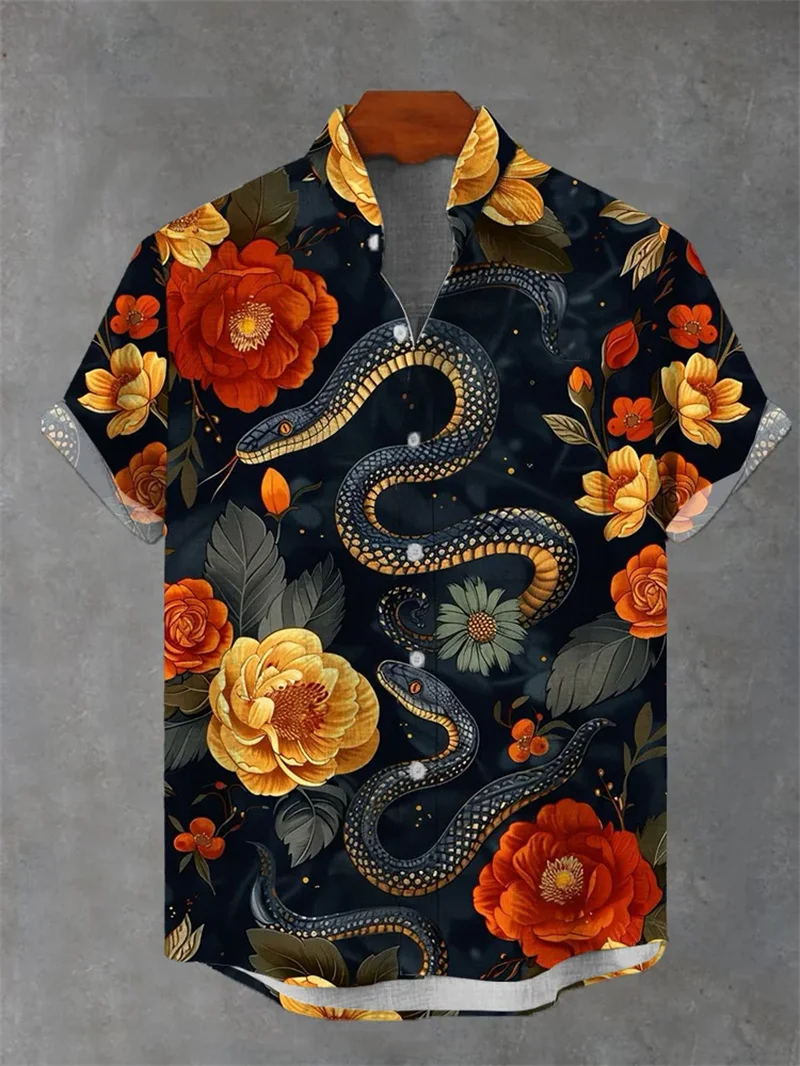 2025 Hawaii Passionate Samba Printed Men's Beach Buckle Summer Breathable Short Sleeve Shirt Fashion Collar