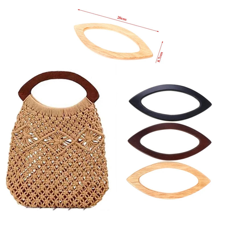 1pcs 20cm Solid Wood Eye Shape Handle For Bag Crochet Handbag Wood Frame Replacement Straps Knit Purse DIY Bag Wallet Accessory