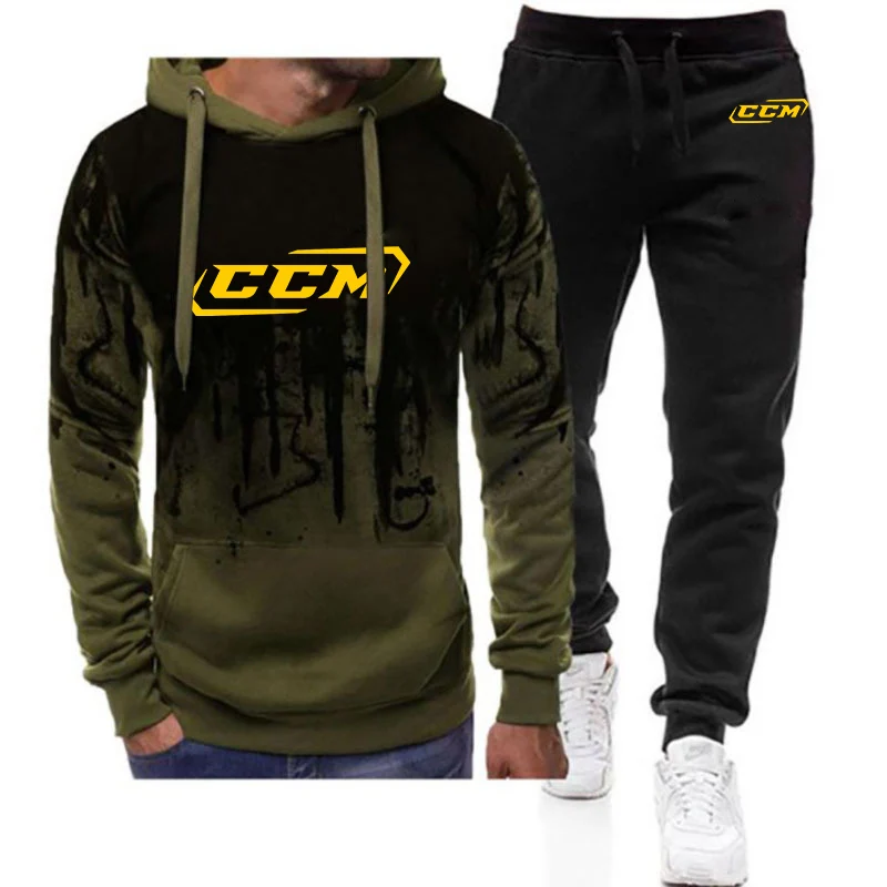 

CCM logo men's new fashion casual spring and autumn sportswear gradient hoodie+printed sweatpants Harajuku sportswear suit