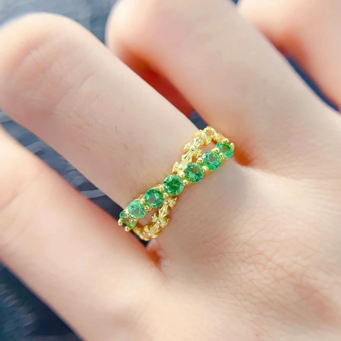 925 Silver Natural Tsavorite Statement Ring Certified Fine Jewelry Gold Plated Twisted Vine Ring for Women Anniversary Gift
