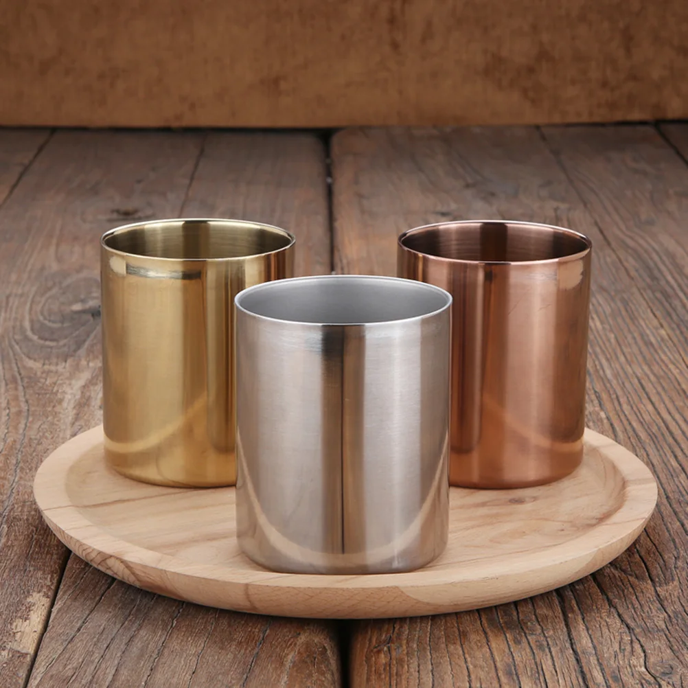 

Stainless Steel Holder Vase Double Layer Silver Pen Cup Pencil Brush Holder Reusable Eco-Friendly 304 Steel Home