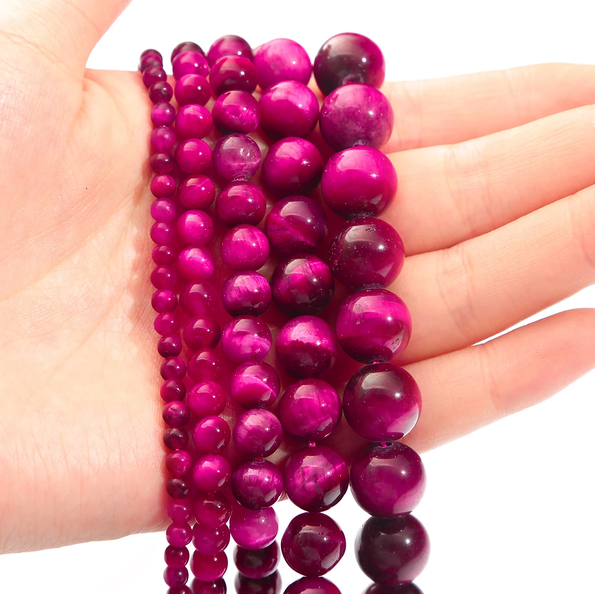 Naturstein-Magenta-Tigerauge-Perlen, runde lose Spacer-Perlen für die Schmuckherstellung, DIY-Armband, Halskette, Zubehör – Detail 1