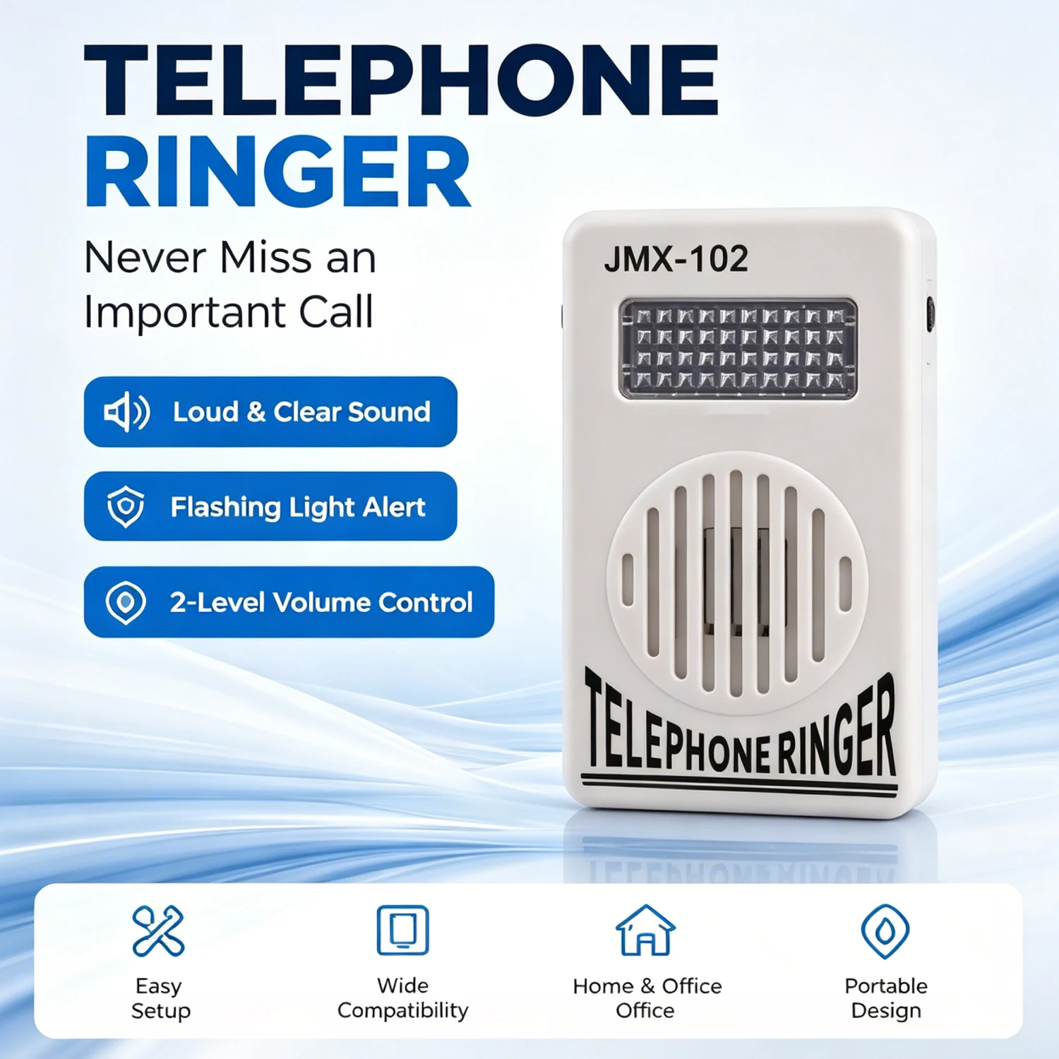 Extra-Loud Ringer Sound Telephone Phone Amplifier Strobe Light Flasher Bell 2Level Volume Adjustable Wall Mounted Telephone Ring