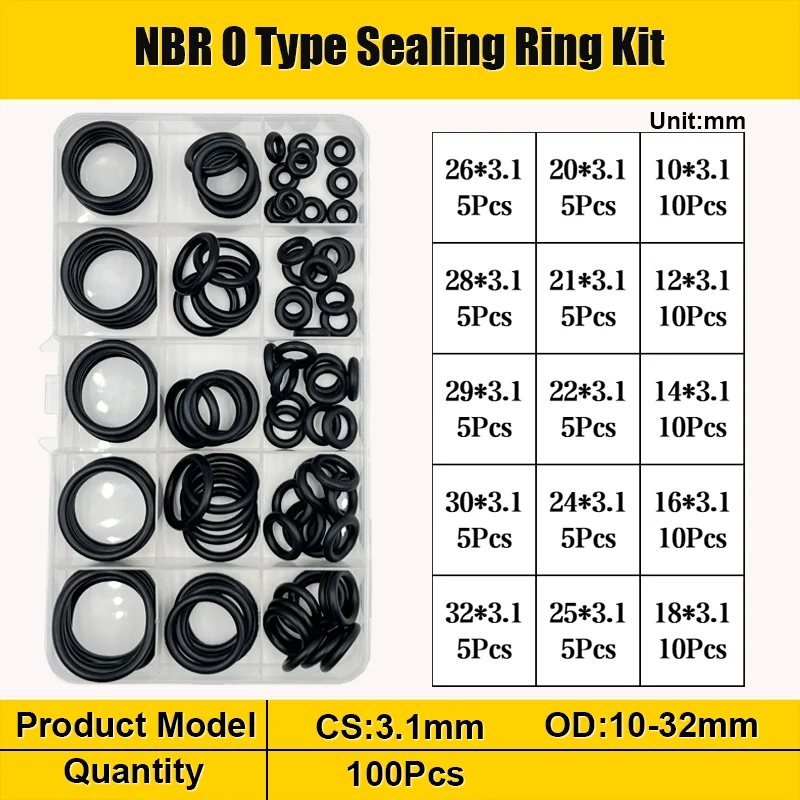 NBR O-Ring Nitrilkautschuk Schwarz O-Ring Öl Verschleißfeste wasserdichte Dichtung Wasserhahn Rohr Auto Sanitär Pneumatische O-Ring Kit – Detail 7