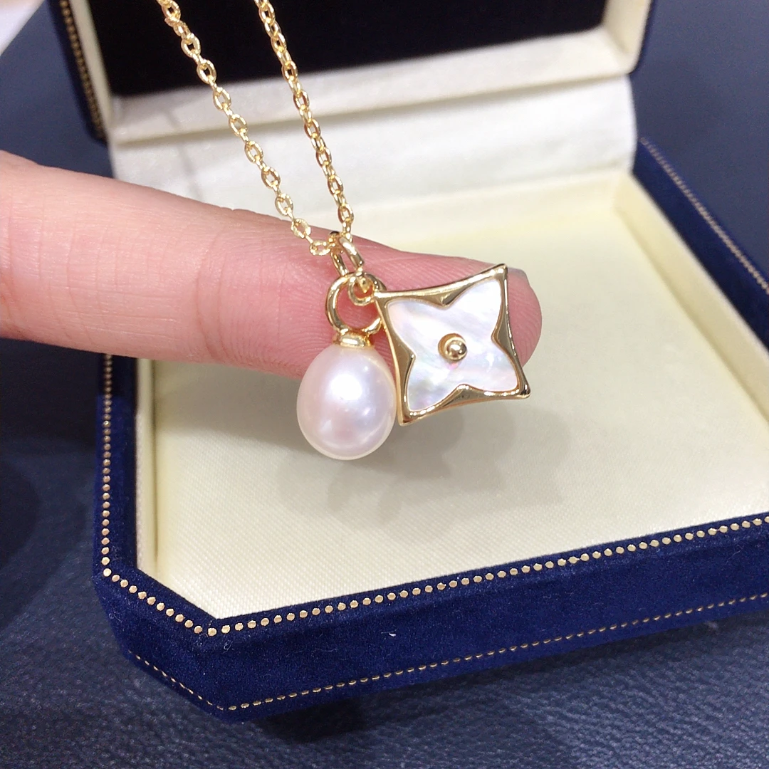 Freshwater Pearl Jewelry Set with Cowrie Shell Four-Leaf Clover - Diamond Accented Earrings Rings Pendants Classic Birthday Gift view 4
