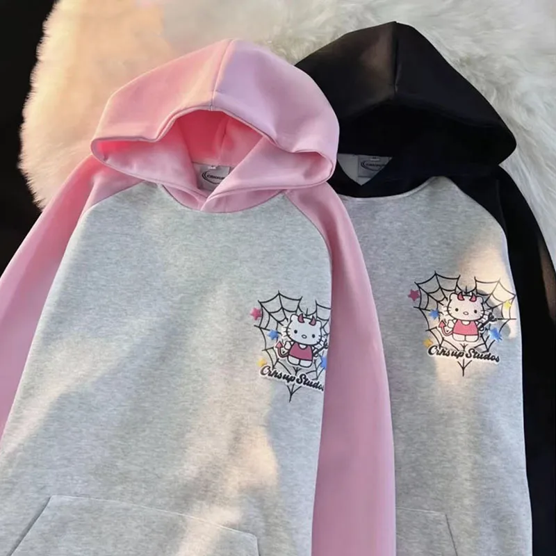 Sanrio Hello Kitty Hooded Sweatshirt Women Y2k Hip Hop Casual Autumn Girl Cartoon Fashion Sportswear Jacket Coat Top Clothes