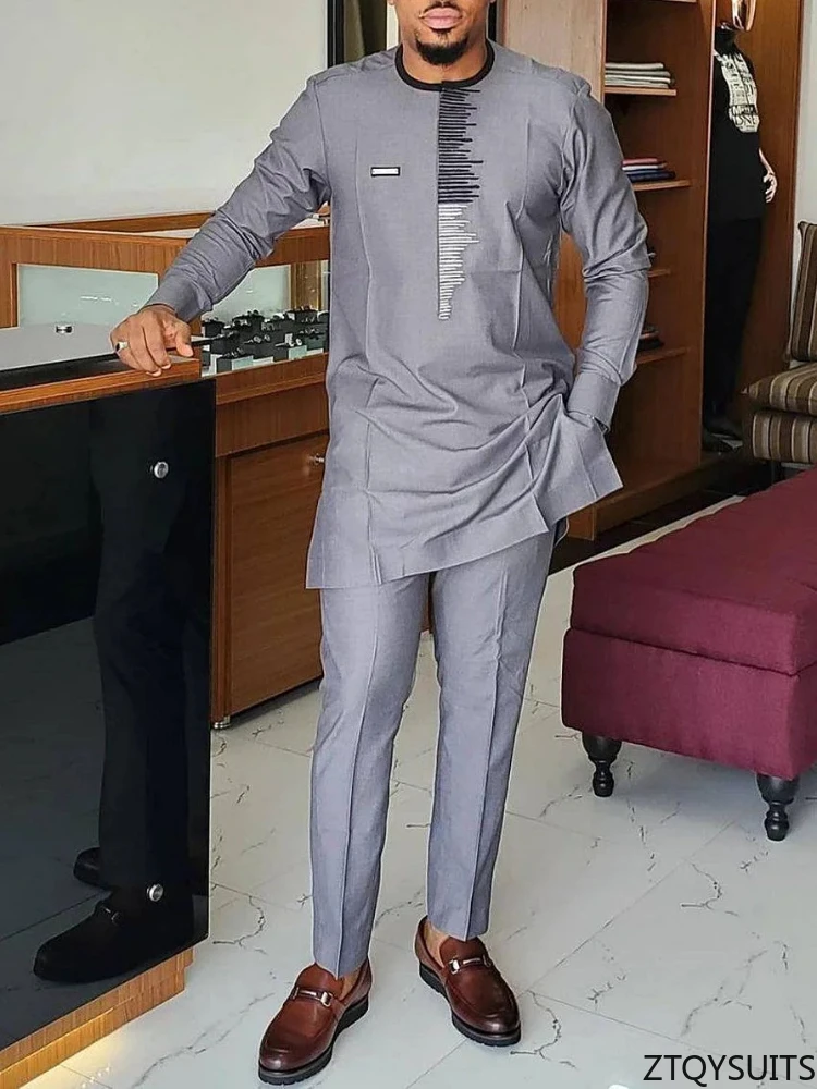 New Dashiki Men's Suit, Brown Round Neck Long Sleeve, Luxury Brand Men's Suit, Casual Slim Fit, Men's Suit, Wedding Evening Suit