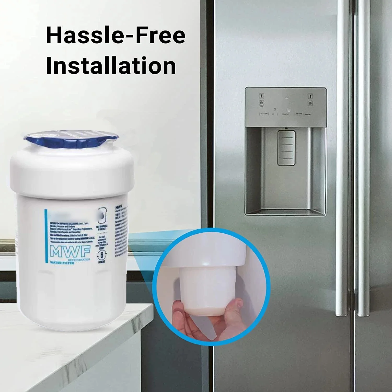 MWF Water Filters for GE Refrigerators, NSF 42 Replacement for SmartWater MWFP MWFA GWF HDX FMG-1