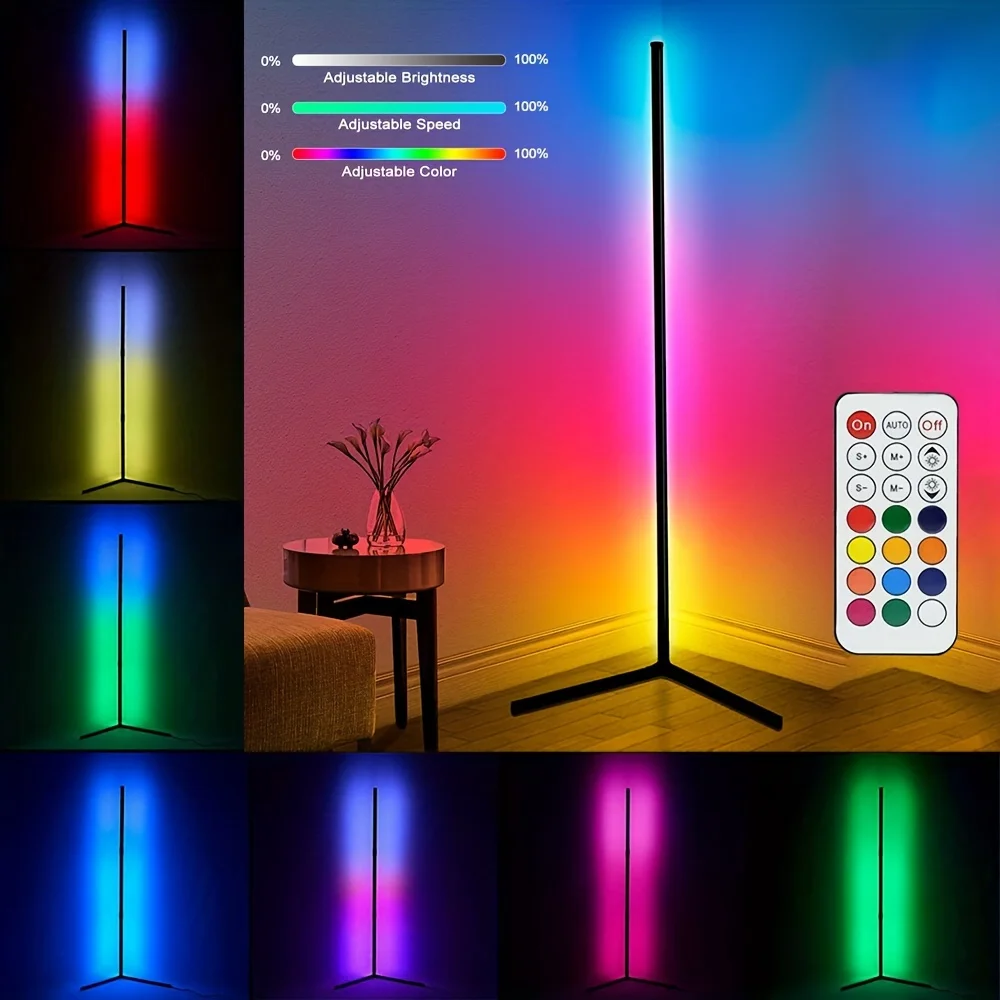 47/63 Inch Dimmable RGB LED Lights Bar Mood Light Color Changing Corner Floor Lamp for Bedroom Gaming Living Room Nordic Decor